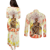 Black Queen Tie Dye Couples Matching Puletasi and Long Sleeve Button Shirt - Wonder Print Shop