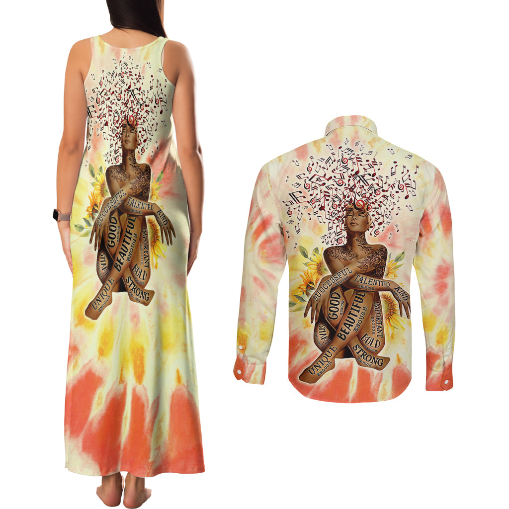 Black Queen Tie Dye Couples Matching Tank Maxi Dress and Long Sleeve Button Shirt - Wonder Print Shop