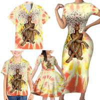 Black Queen Tie Dye Family Matching Short Sleeve Bodycon Dress and Hawaiian Shirt - Wonder Print Shop