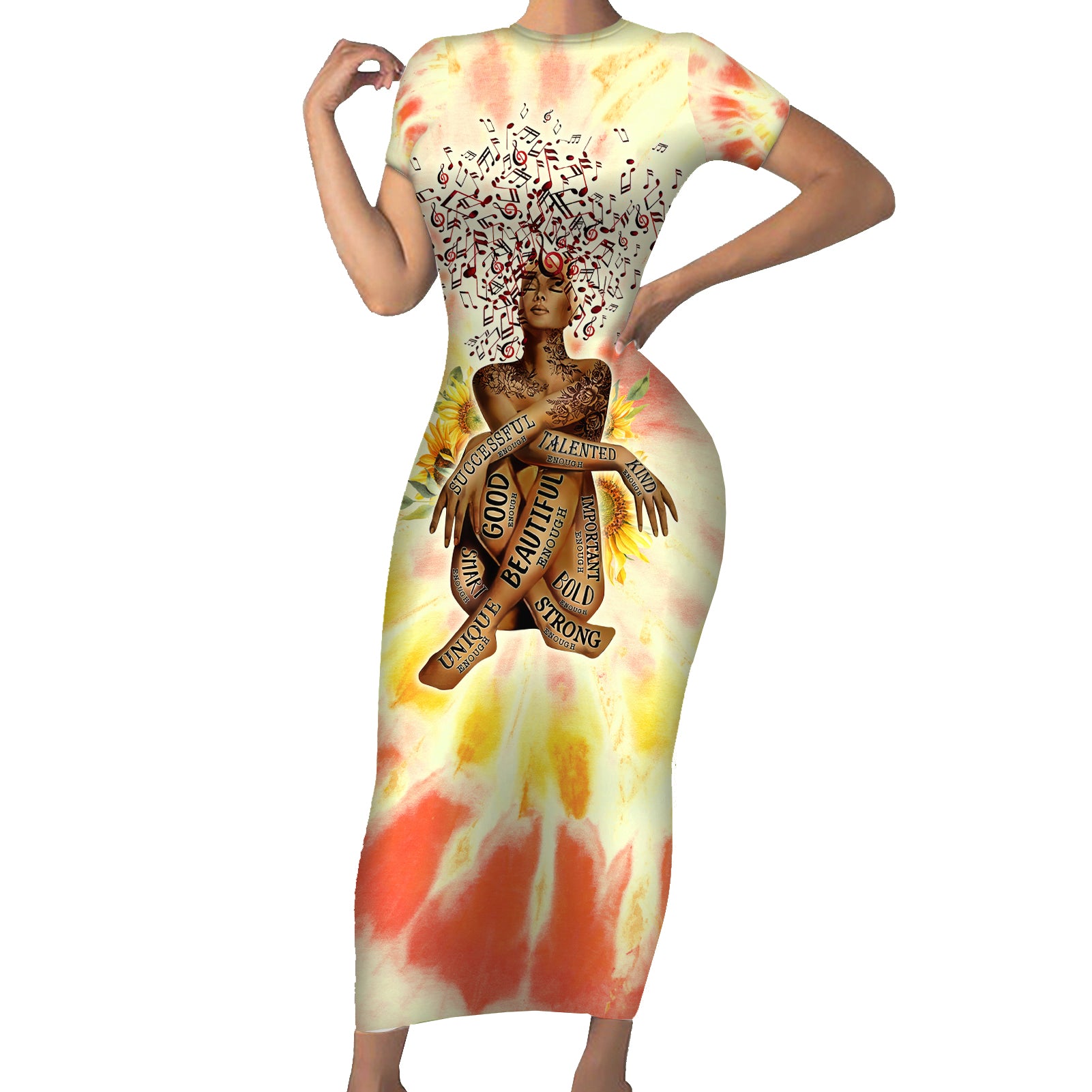 Black Queen Tie Dye Short Sleeve Bodycon Dress - Wonder Print Shop
