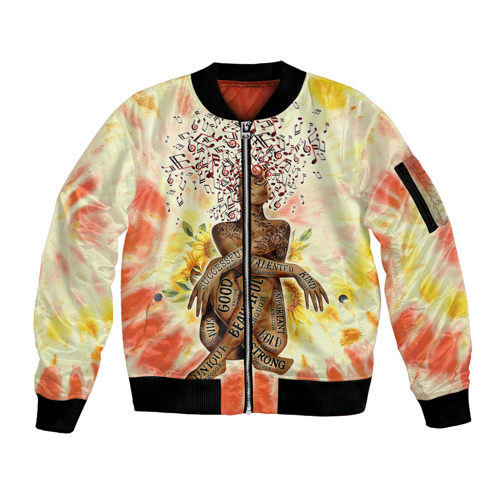 Black Queen Tie Dye Sleeve Zip Bomber Jacket - Wonder Print Shop