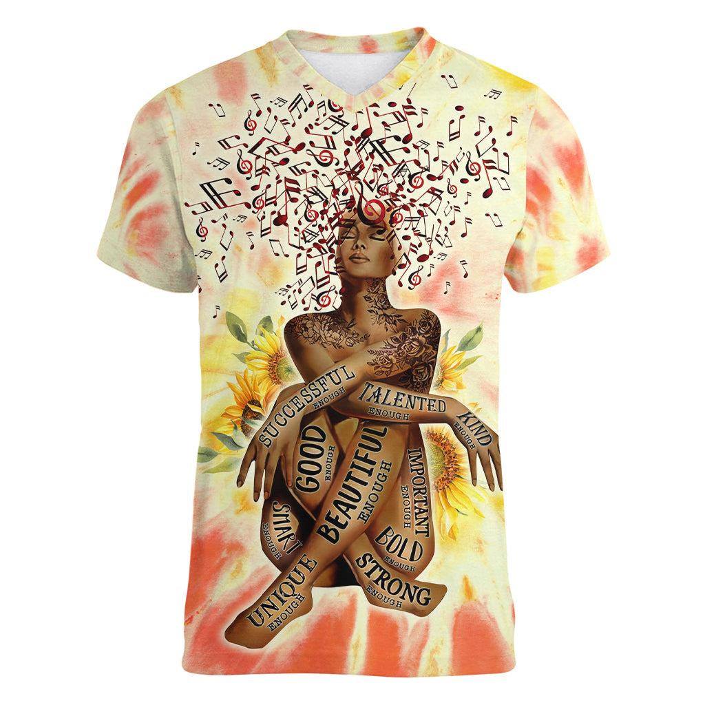 Black Queen Tie Dye Women V Neck T Shirt - Wonder Print Shop