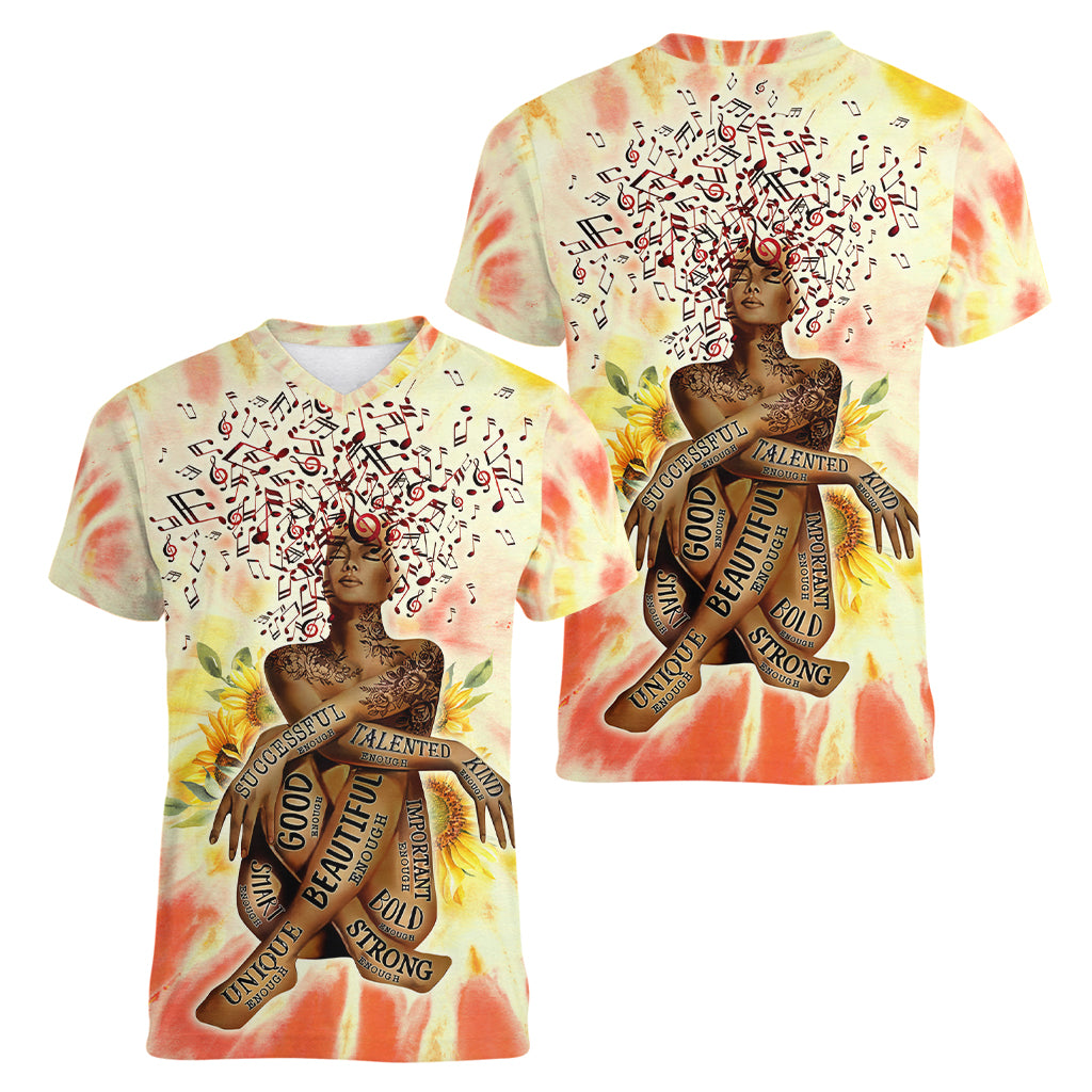 Black Queen Tie Dye Women V Neck T Shirt - Wonder Print Shop