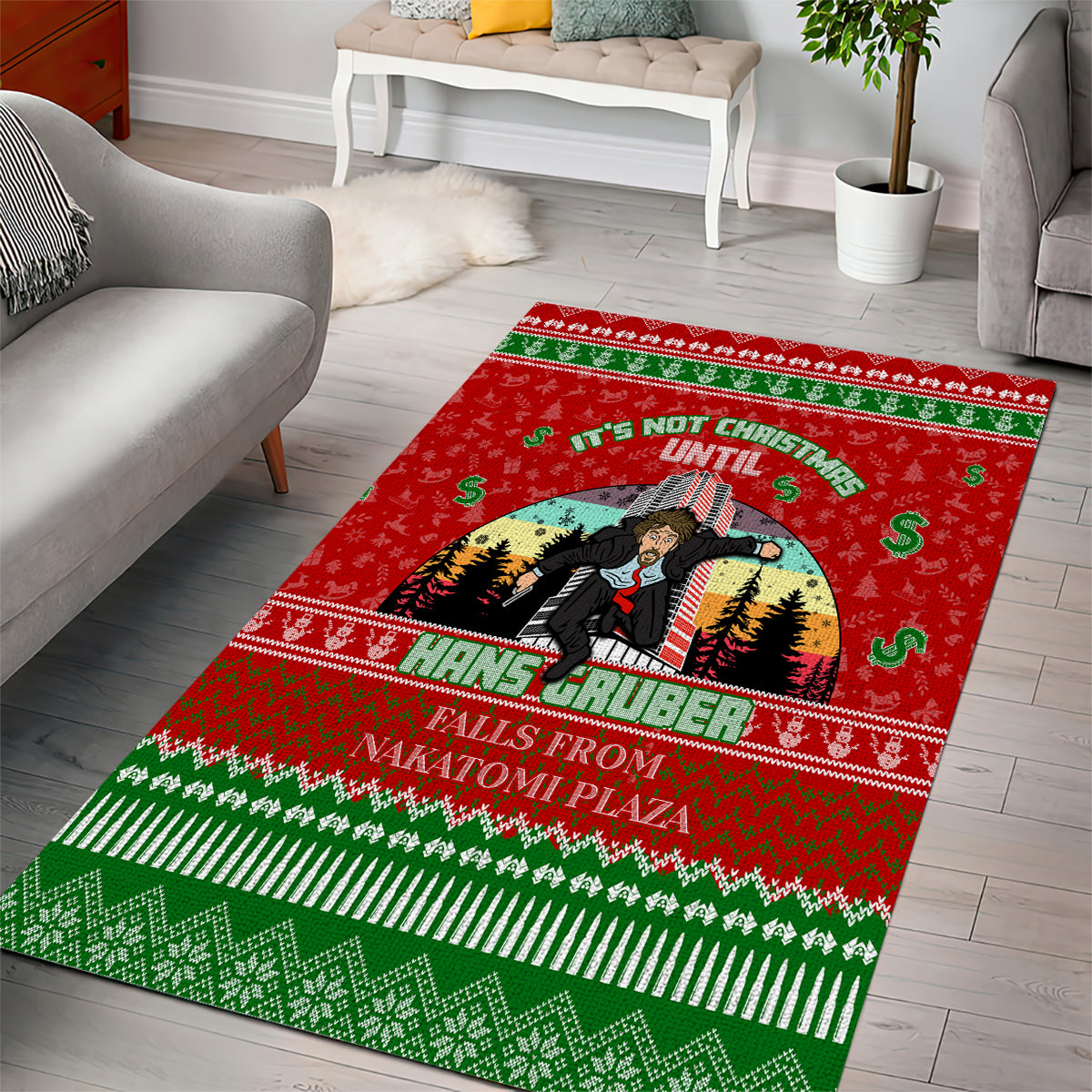 It's Not Christmas Unil Hans Gruber Falls From Nakatomi Plaza Area Rug Xmas Eve 1988 - Wonder Print Shop