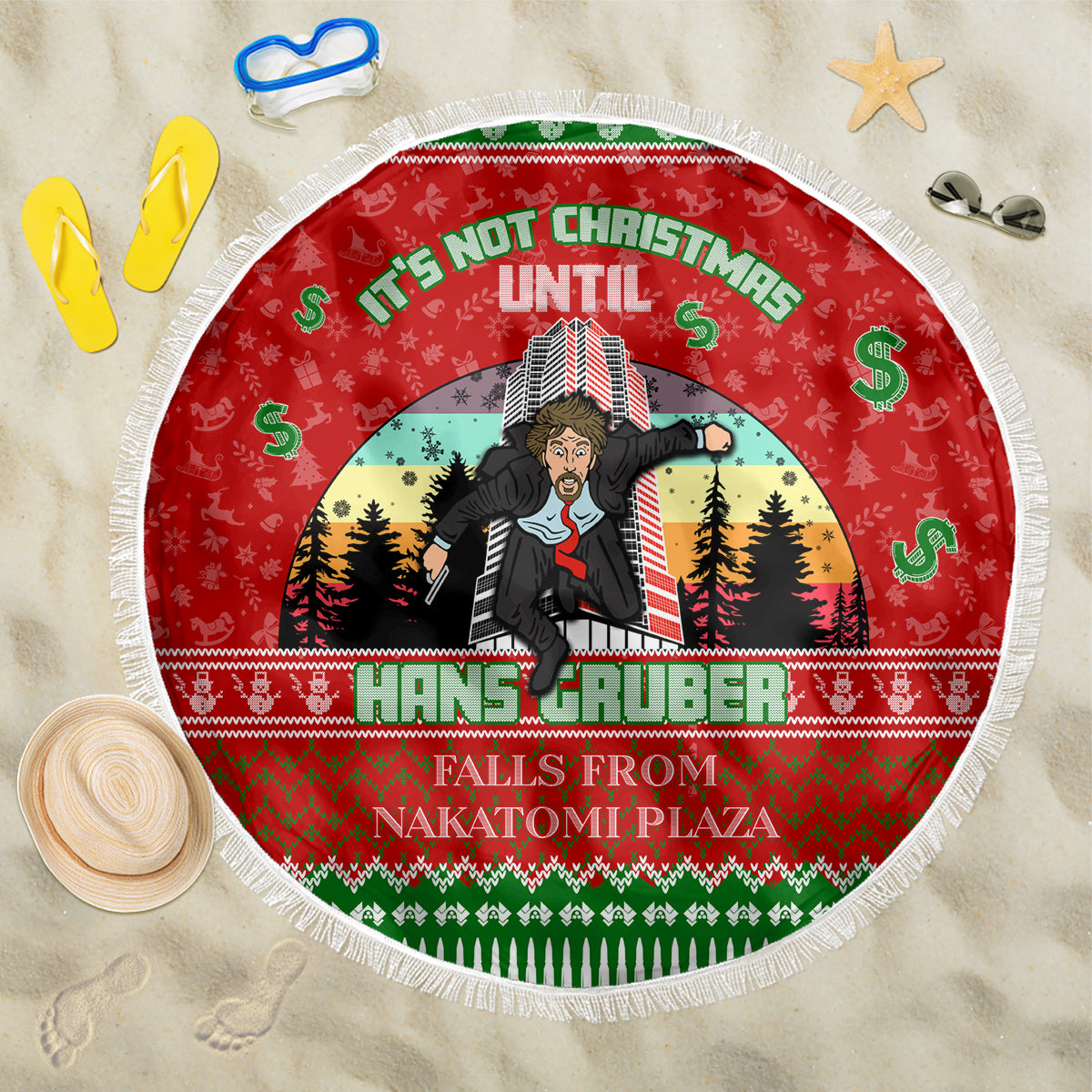 It's Not Christmas Unil Hans Gruber Falls From Nakatomi Plaza Beach Blanket Xmas Eve 1988 - Wonder Print Shop