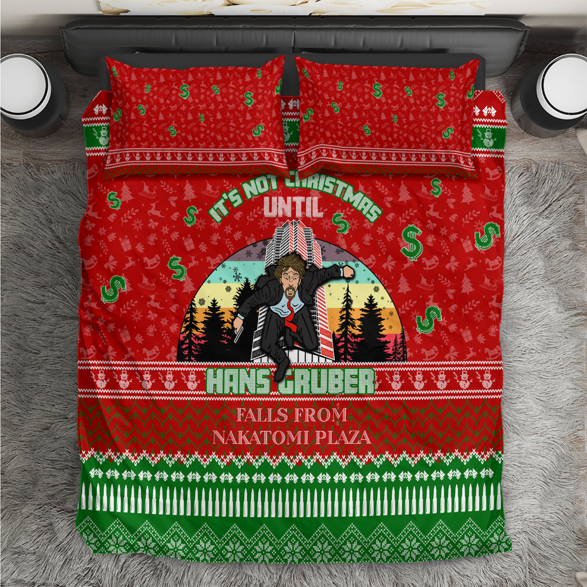 It's Not Christmas Unil Hans Gruber Falls From Nakatomi Plaza Bedding Set Xmas Eve 1988 - Wonder Print Shop