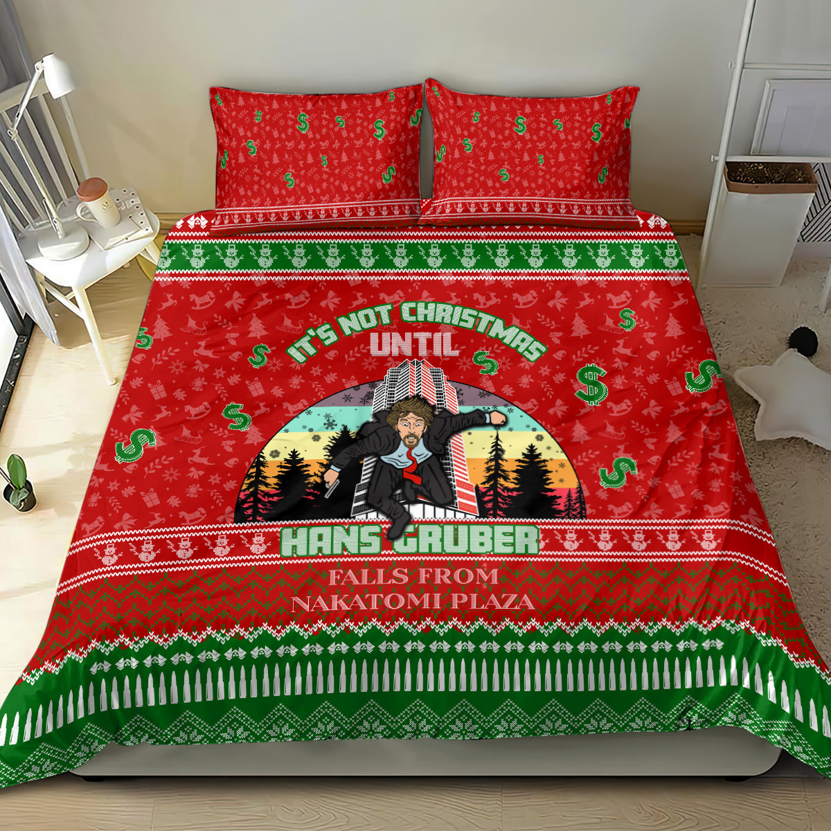 It's Not Christmas Unil Hans Gruber Falls From Nakatomi Plaza Bedding Set Xmas Eve 1988 - Wonder Print Shop