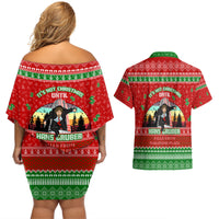 It's Not Christmas Unil Hans Gruber Falls From Nakatomi Plaza Couples Matching Off Shoulder Short Dress and Hawaiian Shirt Xmas Eve 1988 - Wonder Print Shop