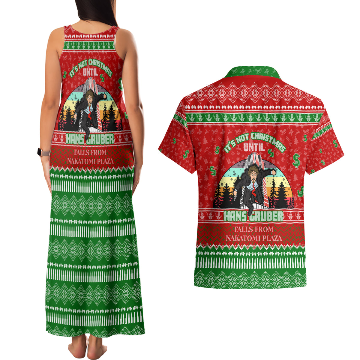 It's Not Christmas Unil Hans Gruber Falls From Nakatomi Plaza Couples Matching Tank Maxi Dress and Hawaiian Shirt Xmas Eve 1988 - Wonder Print Shop