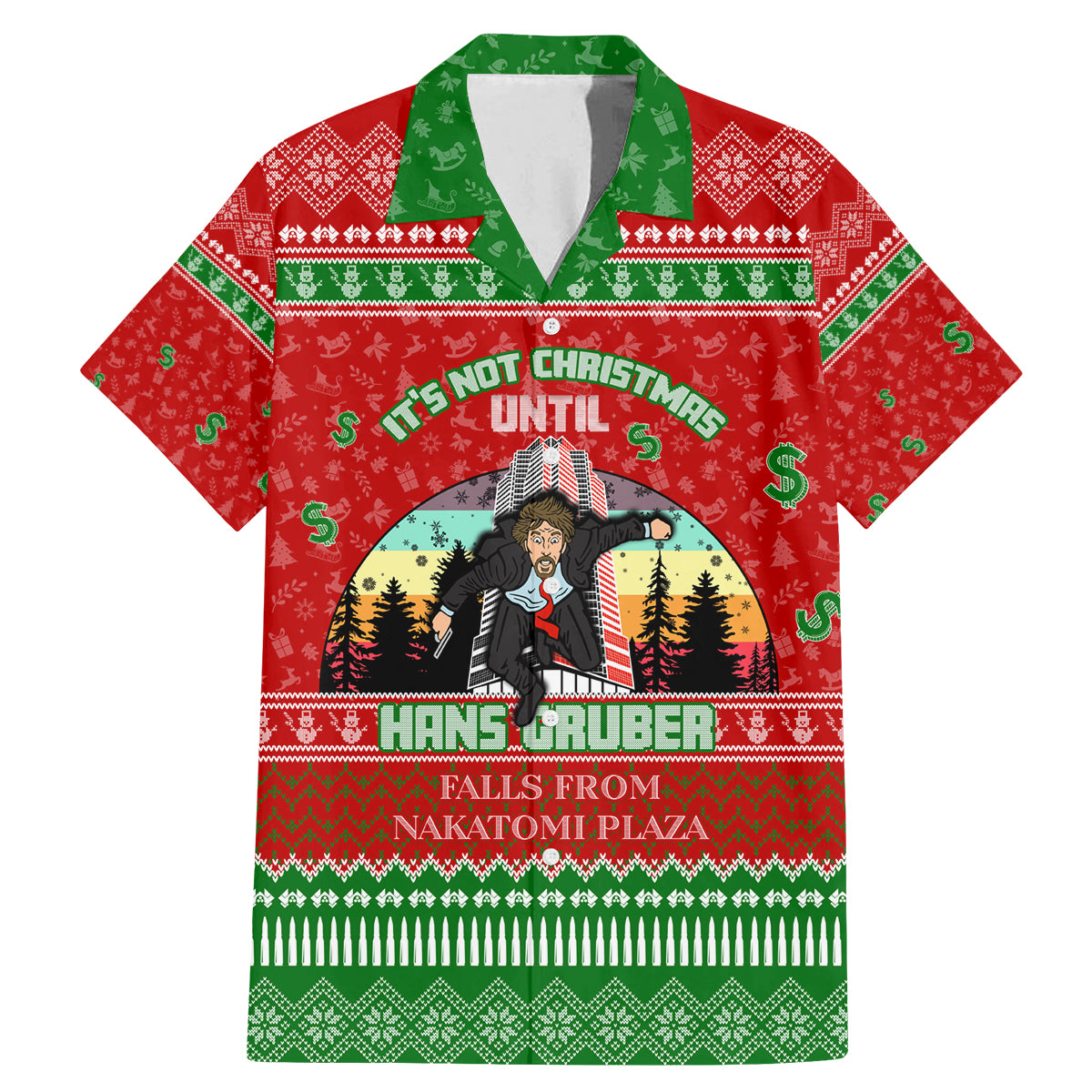 It's Not Christmas Unil Hans Gruber Falls From Nakatomi Plaza Family Matching Mermaid Dress and Hawaiian Shirt Xmas Eve 1988 - Wonder Print Shop