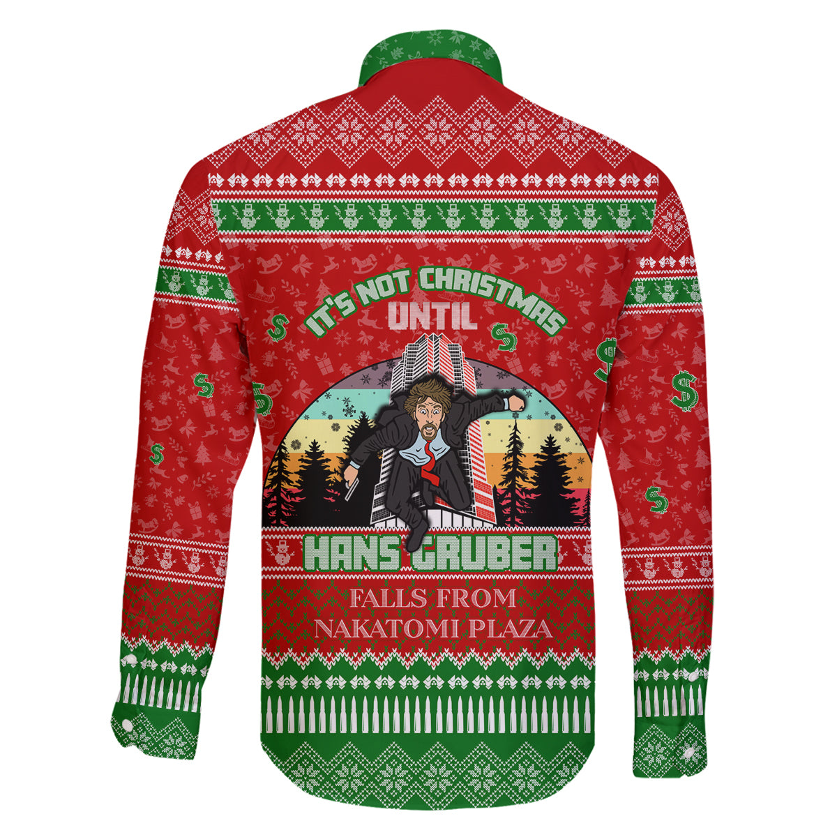 It's Not Christmas Unil Hans Gruber Falls From Nakatomi Plaza Family Matching Off Shoulder Maxi Dress and Hawaiian Shirt Xmas Eve 1988 - Wonder Print Shop