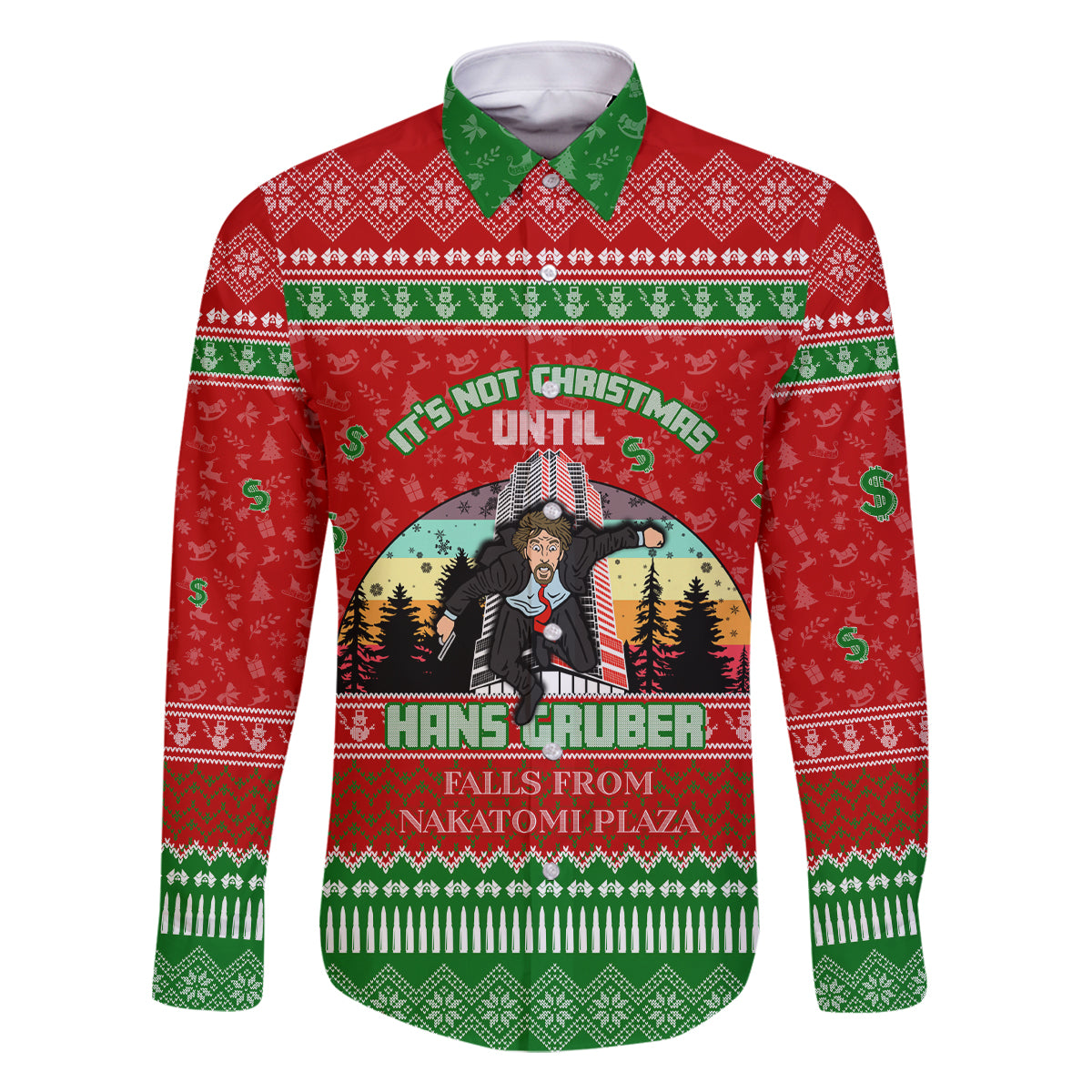 It's Not Christmas Unil Hans Gruber Falls From Nakatomi Plaza Family Matching Off Shoulder Short Dress and Hawaiian Shirt Xmas Eve 1988 - Wonder Print Shop