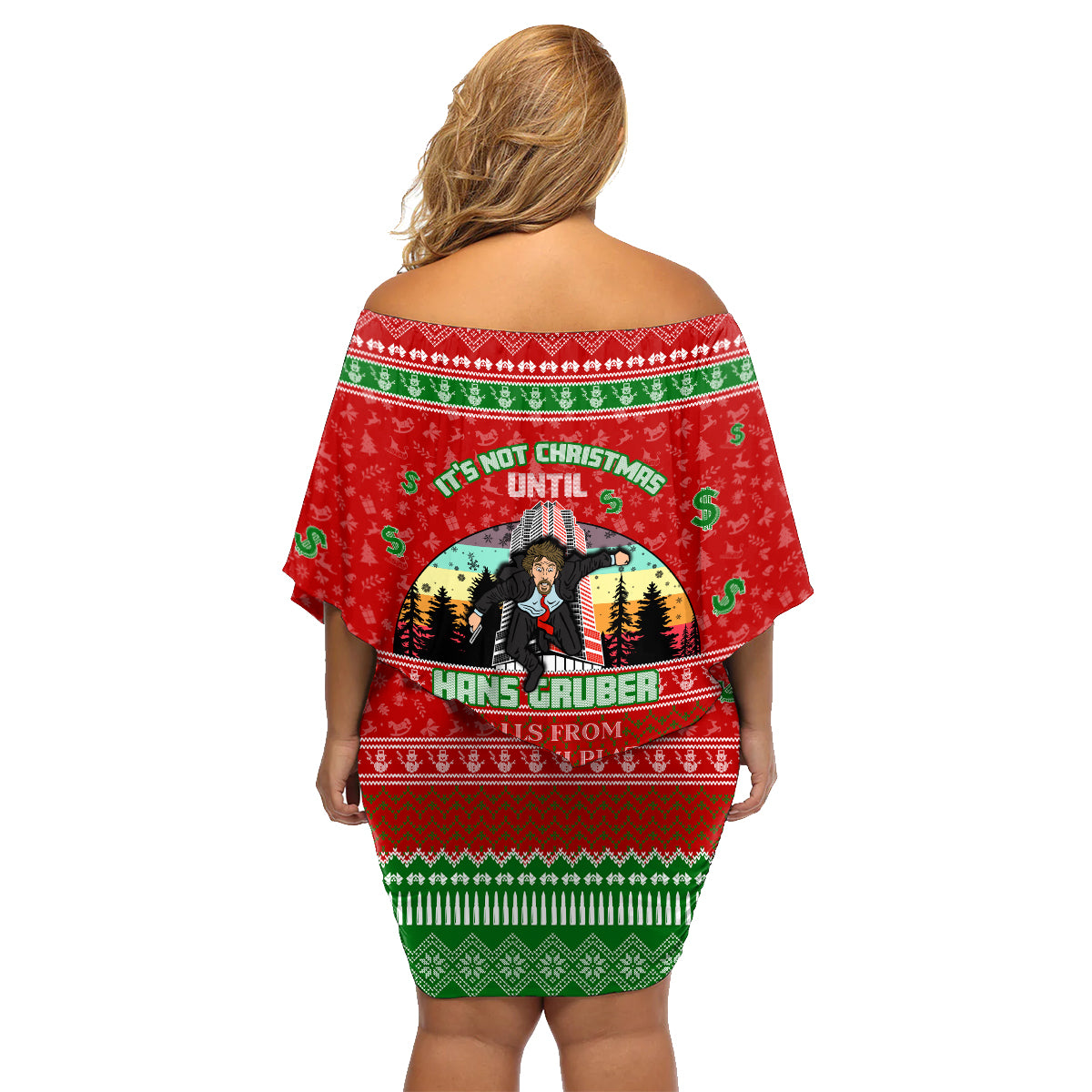 It's Not Christmas Unil Hans Gruber Falls From Nakatomi Plaza Family Matching Off Shoulder Short Dress and Hawaiian Shirt Xmas Eve 1988 - Wonder Print Shop