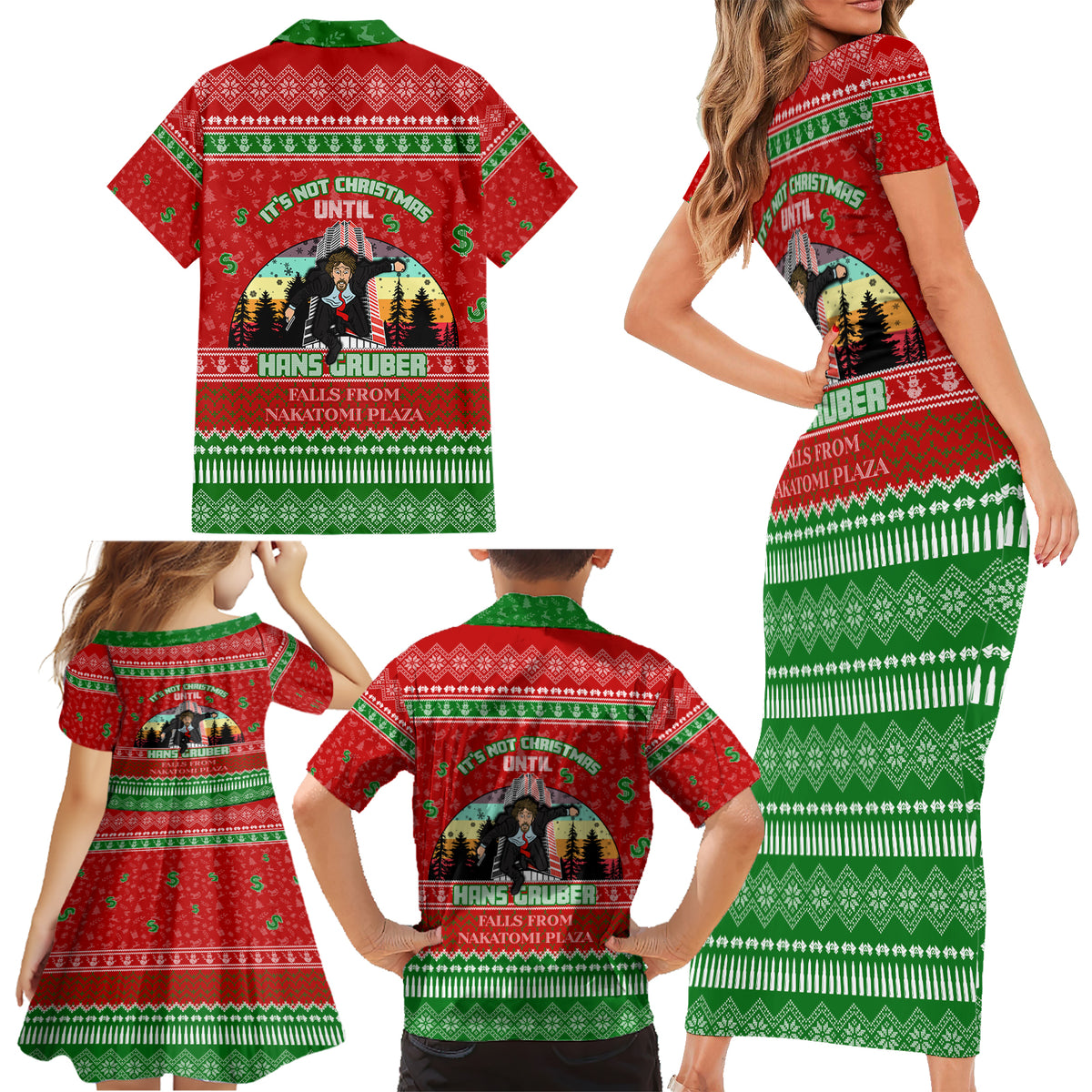 It's Not Christmas Unil Hans Gruber Falls From Nakatomi Plaza Family Matching Short Sleeve Bodycon Dress and Hawaiian Shirt Xmas Eve 1988 - Wonder Print Shop