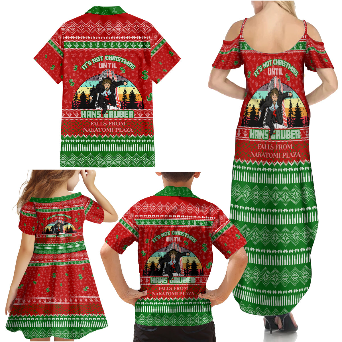 It's Not Christmas Unil Hans Gruber Falls From Nakatomi Plaza Family Matching Summer Maxi Dress and Hawaiian Shirt Xmas Eve 1988 - Wonder Print Shop