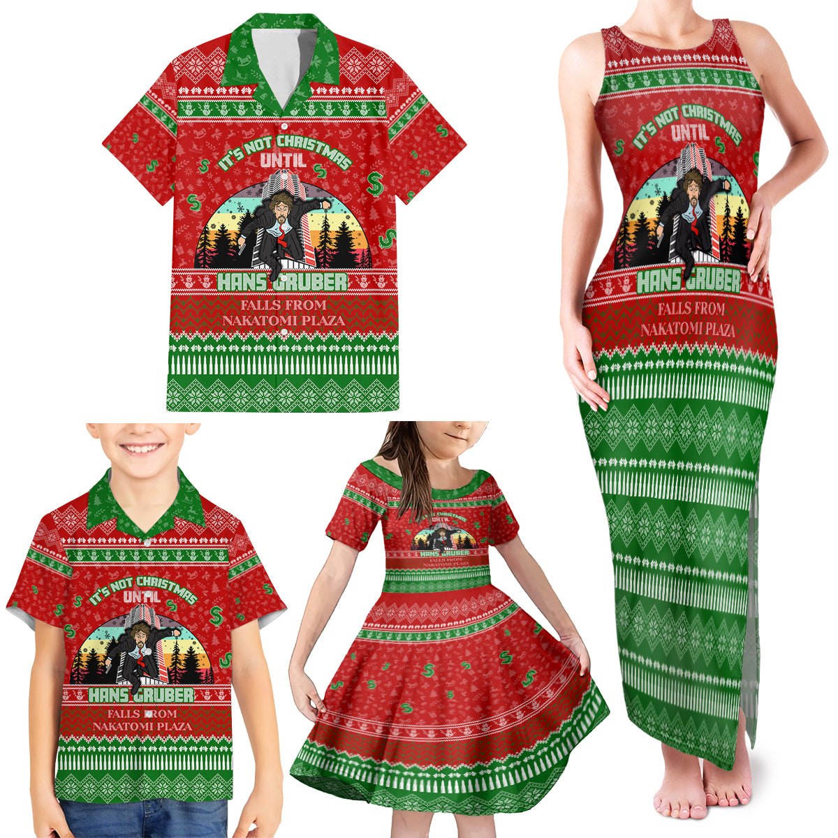 It's Not Christmas Unil Hans Gruber Falls From Nakatomi Plaza Family Matching Tank Maxi Dress and Hawaiian Shirt Xmas Eve 1988 - Wonder Print Shop