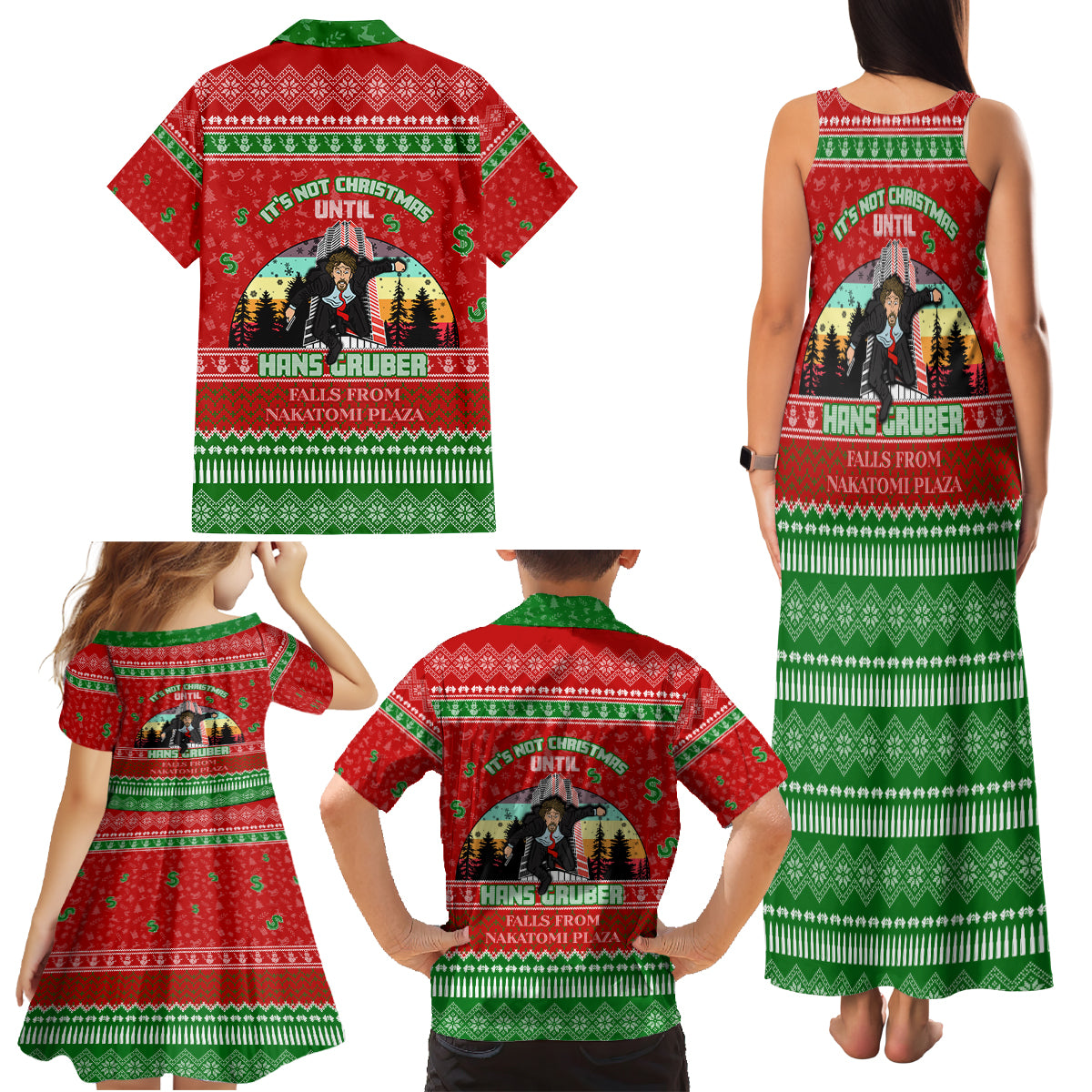 It's Not Christmas Unil Hans Gruber Falls From Nakatomi Plaza Family Matching Tank Maxi Dress and Hawaiian Shirt Xmas Eve 1988 - Wonder Print Shop