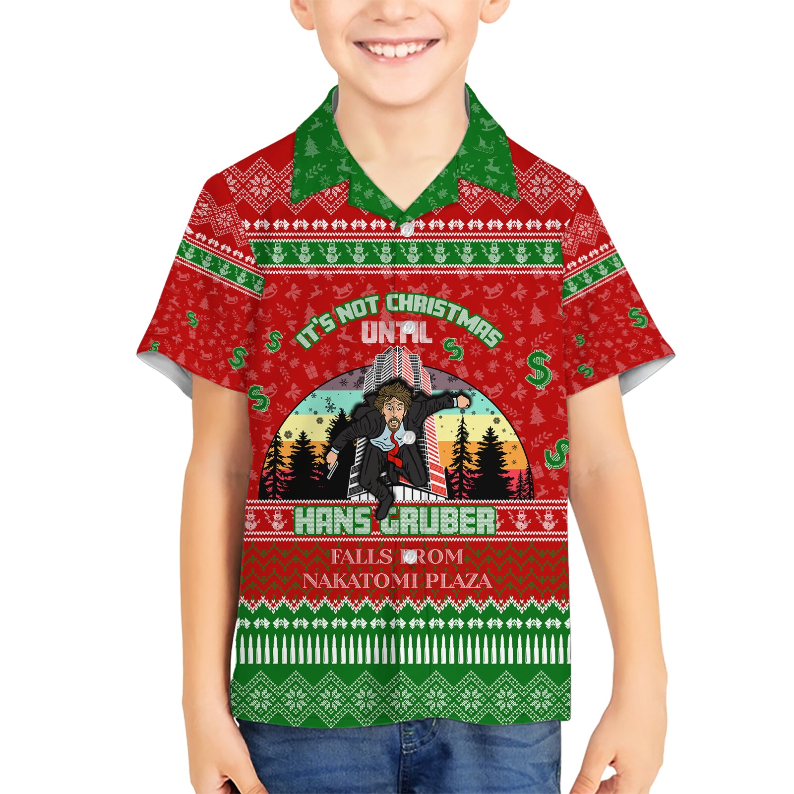 It's Not Christmas Unil Hans Gruber Falls From Nakatomi Plaza Kid Hawaiian Shirt Xmas Eve 1988 - Wonder Print Shop