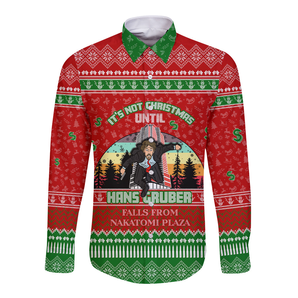 It's Not Christmas Unil Hans Gruber Falls From Nakatomi Plaza Long Sleeve Button Shirt Xmas Eve 1988 - Wonder Print Shop