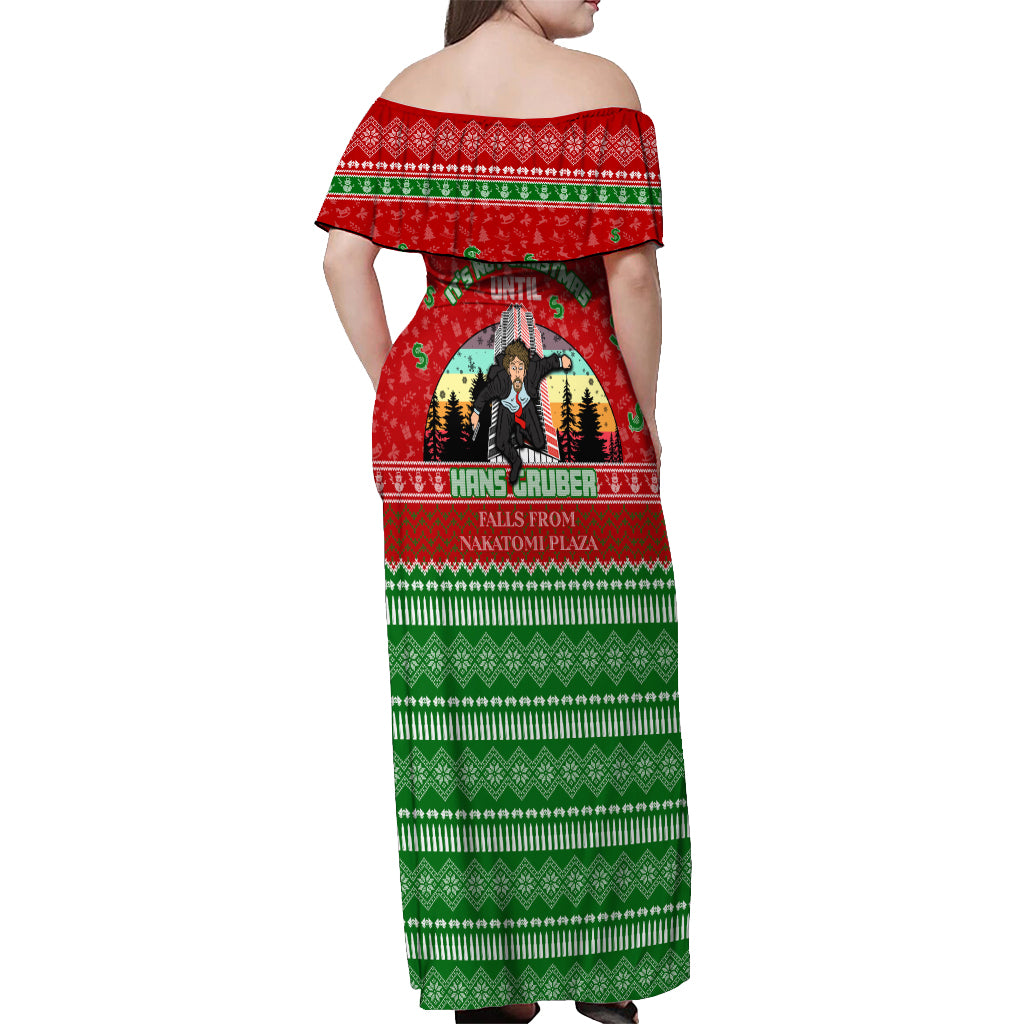 It's Not Christmas Unil Hans Gruber Falls From Nakatomi Plaza Off Shoulder Maxi Dress Xmas Eve 1988 - Wonder Print Shop