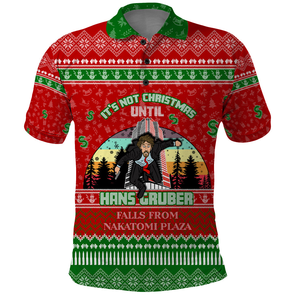 It's Not Christmas Unil Hans Gruber Falls From Nakatomi Plaza Polo Shirt Xmas Eve 1988 - Wonder Print Shop