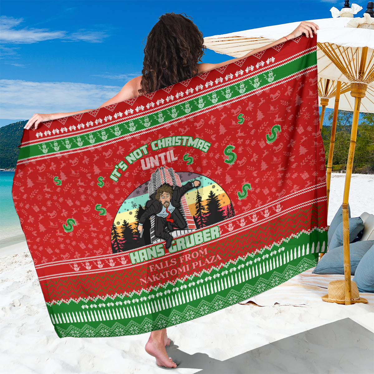 It's Not Christmas Unil Hans Gruber Falls From Nakatomi Plaza Sarong Xmas Eve 1988 - Wonder Print Shop