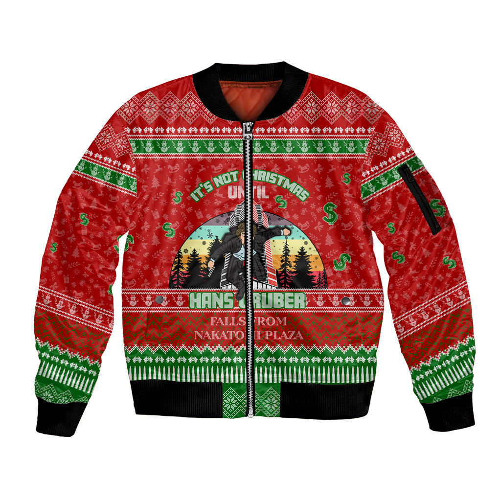It's Not Christmas Unil Hans Gruber Falls From Nakatomi Plaza Sleeve Zip Bomber Jacket Xmas Eve 1988 - Wonder Print Shop