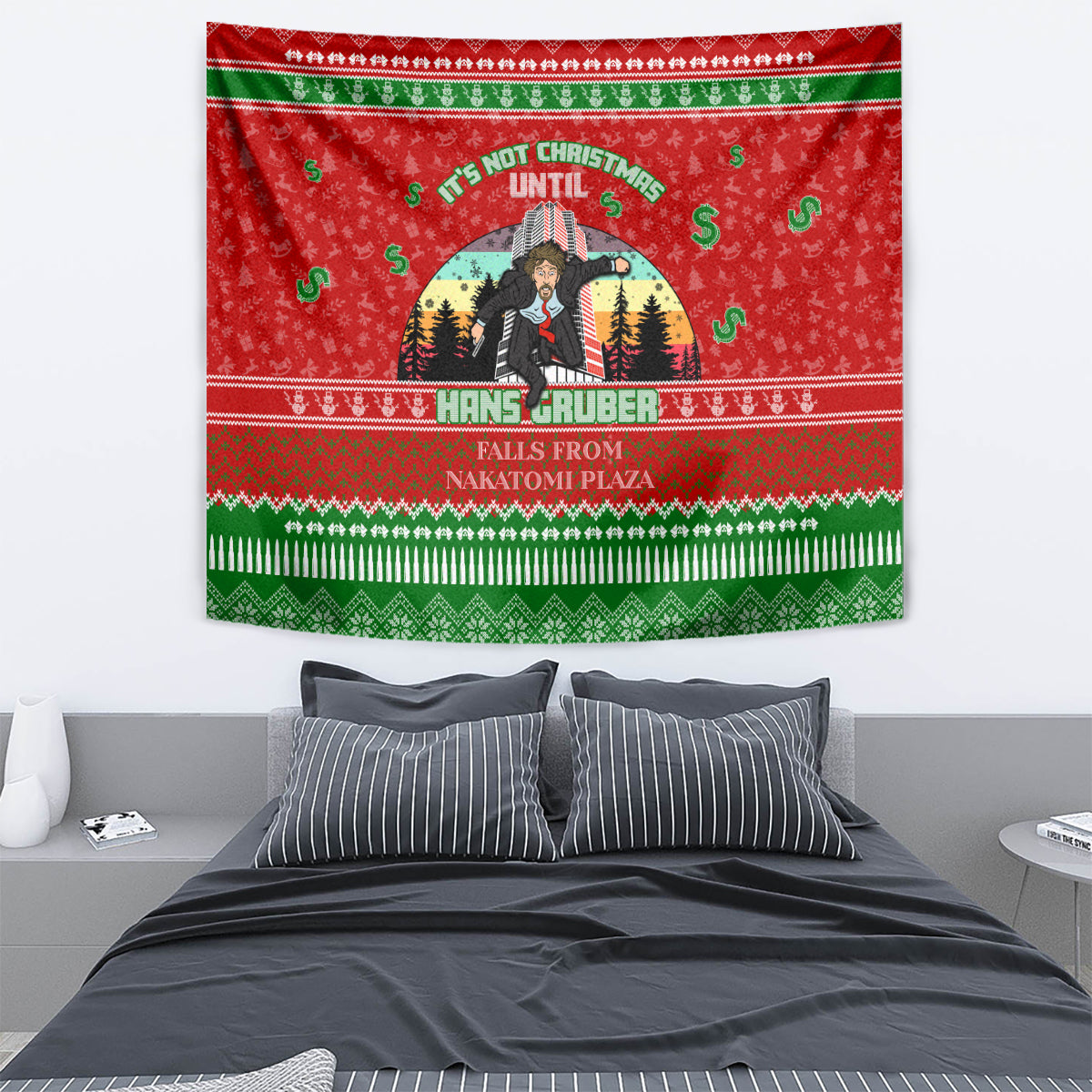 It's Not Christmas Unil Hans Gruber Falls From Nakatomi Plaza Tapestry Xmas Eve 1988 - Wonder Print Shop