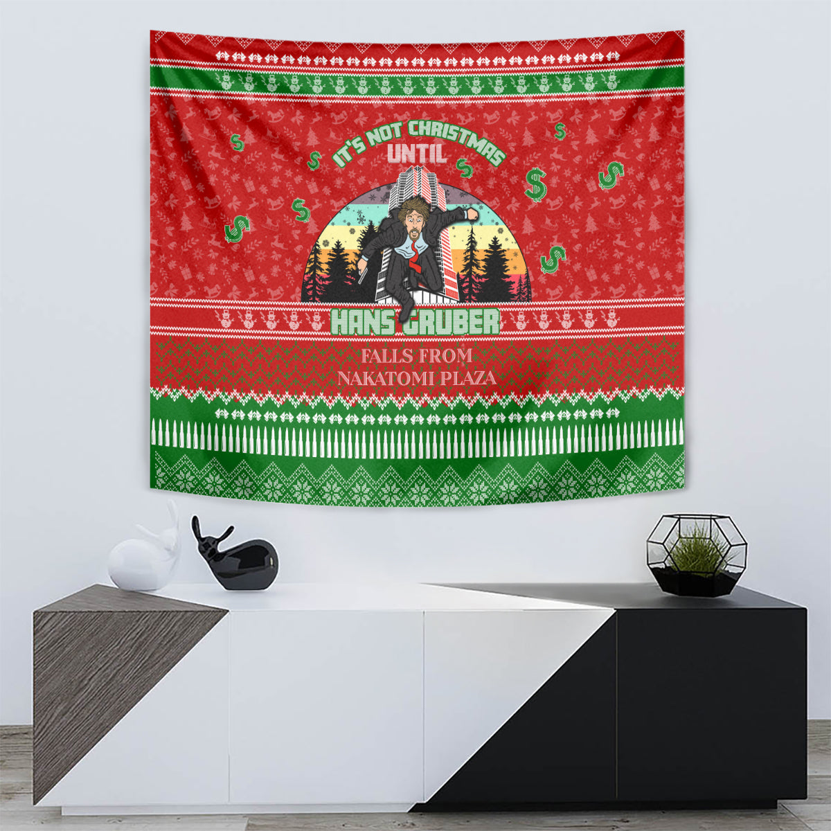 It's Not Christmas Unil Hans Gruber Falls From Nakatomi Plaza Tapestry Xmas Eve 1988 - Wonder Print Shop