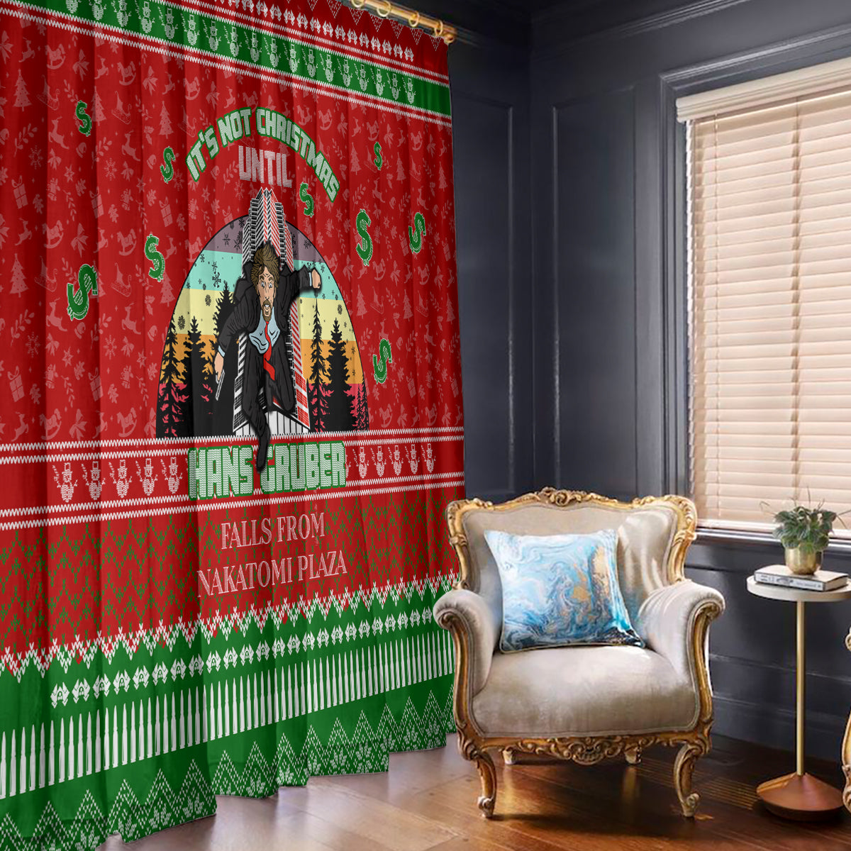 It's Not Christmas Unil Hans Gruber Falls From Nakatomi Plaza Window Curtain Xmas Eve 1988 - Wonder Print Shop