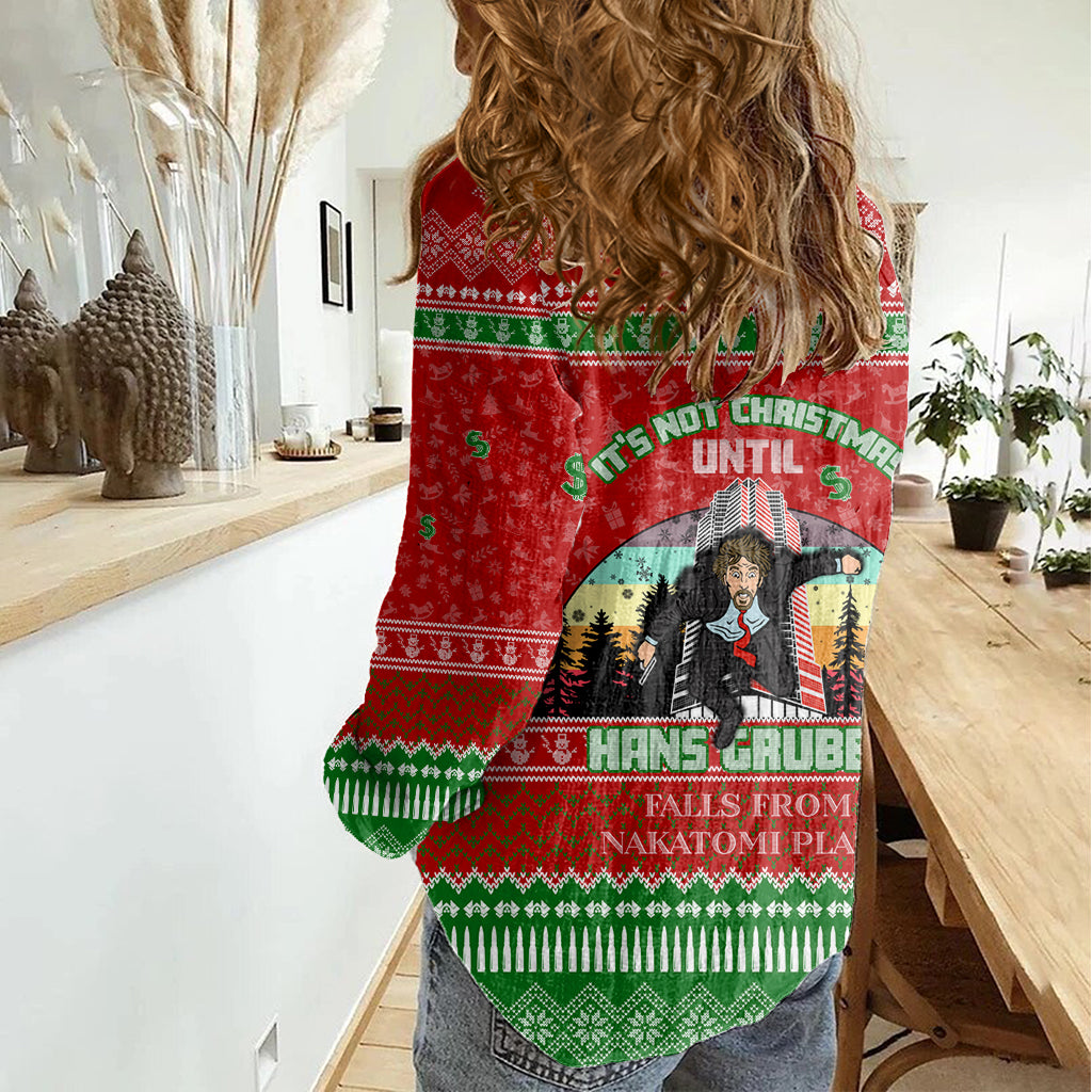 It's Not Christmas Unil Hans Gruber Falls From Nakatomi Plaza Women Casual Shirt Xmas Eve 1988 - Wonder Print Shop