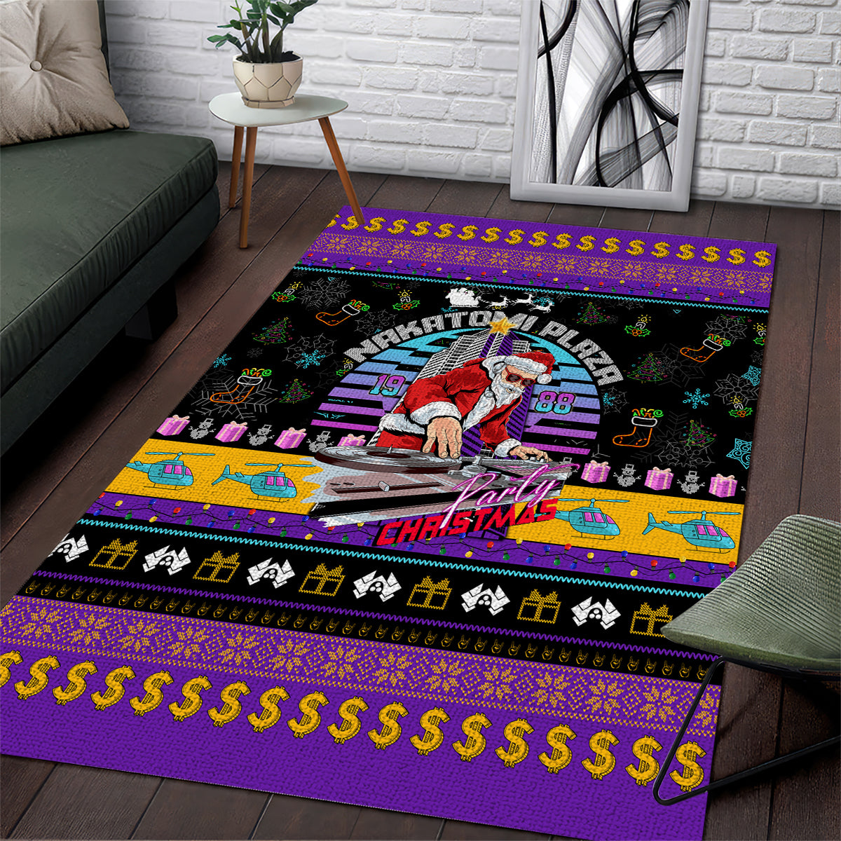 Nakatomi Plaza Christmas Party 1988 Area Rug DJ Santa Claus - Wonder Print Shop