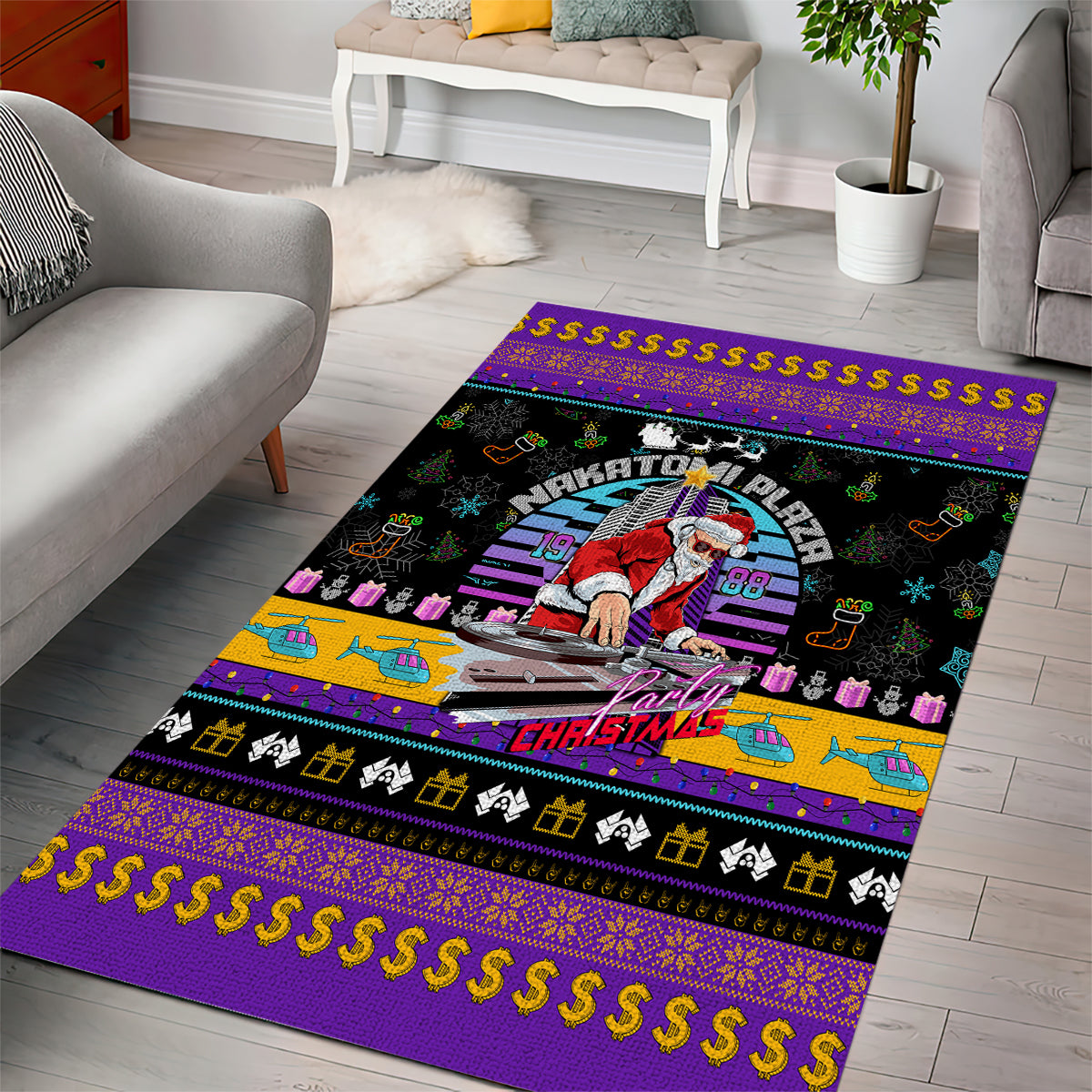 Nakatomi Plaza Christmas Party 1988 Area Rug DJ Santa Claus - Wonder Print Shop