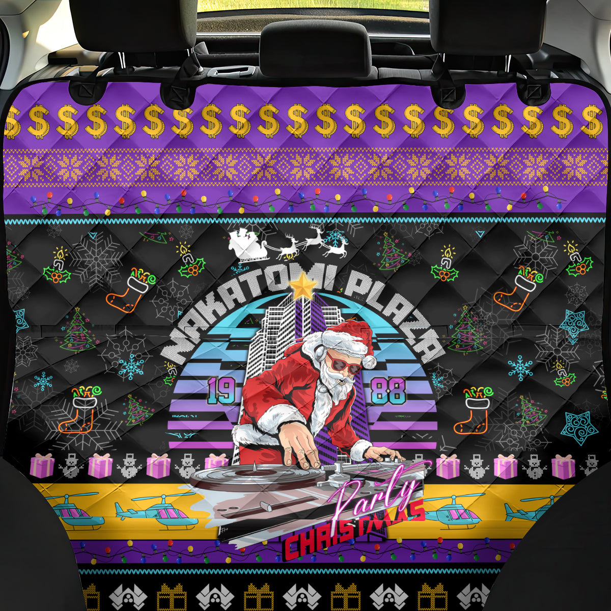 Nakatomi Plaza Christmas Party 1988 Back Car Seat Cover DJ Santa Claus - Wonder Print Shop
