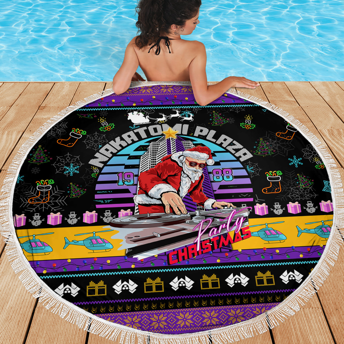 Nakatomi Plaza Christmas Party 1988 Beach Blanket DJ Santa Claus - Wonder Print Shop