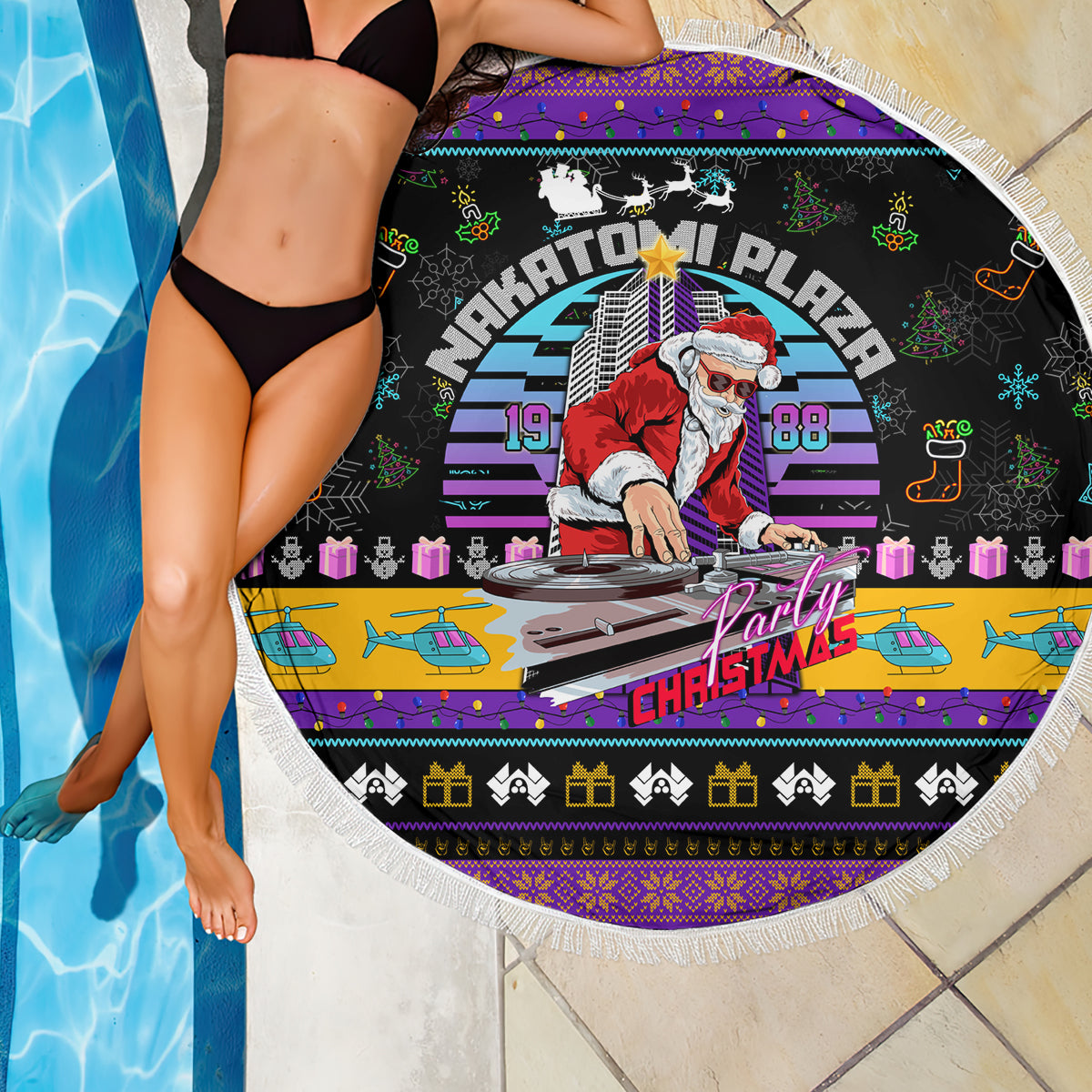 Nakatomi Plaza Christmas Party 1988 Beach Blanket DJ Santa Claus - Wonder Print Shop