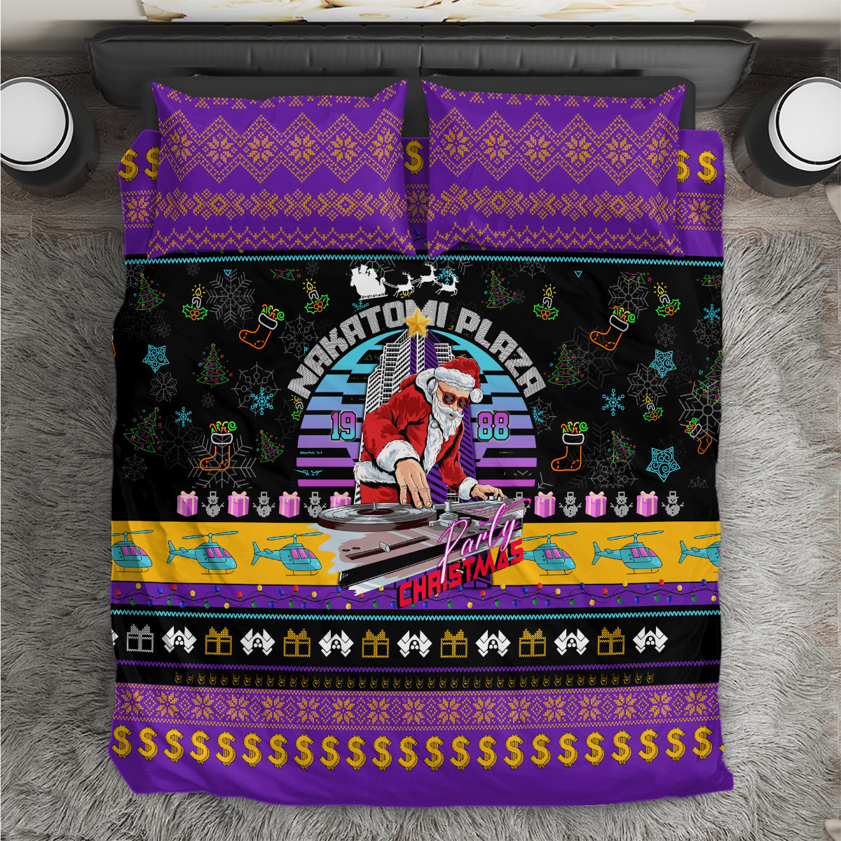 Nakatomi Plaza Christmas Party 1988 Bedding Set DJ Santa Claus - Wonder Print Shop