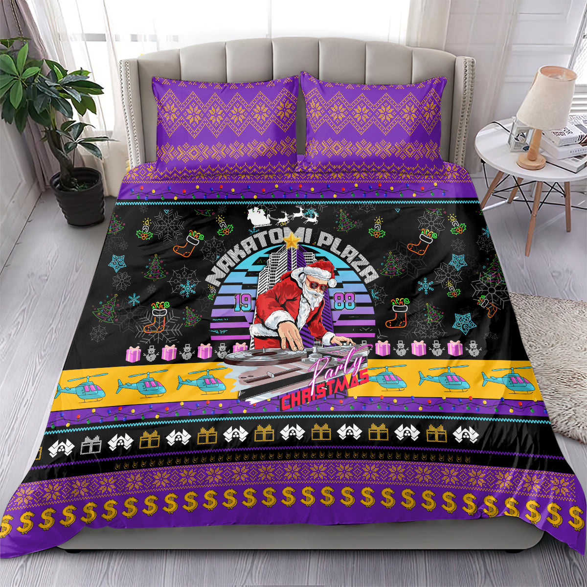 Nakatomi Plaza Christmas Party 1988 Bedding Set DJ Santa Claus - Wonder Print Shop