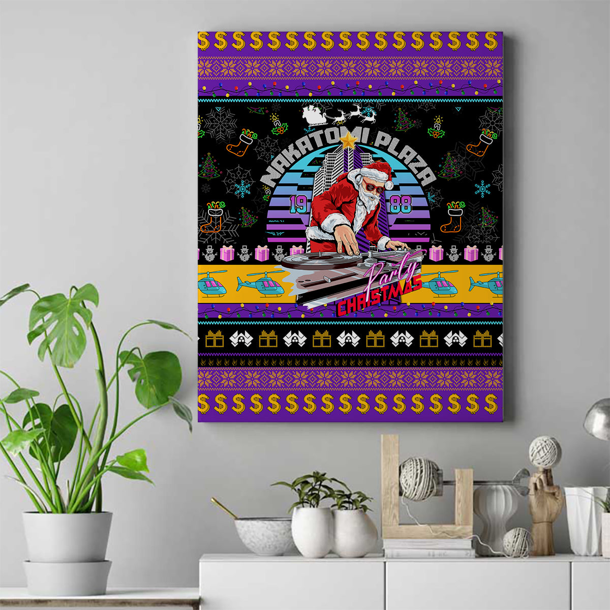 Nakatomi Plaza Christmas Party 1988 Canvas Wall Art DJ Santa Claus - Wonder Print Shop