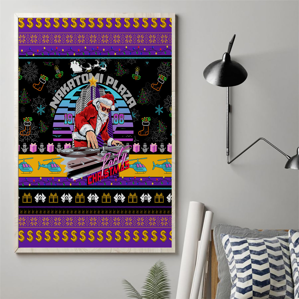 Nakatomi Plaza Christmas Party 1988 Canvas Wall Art DJ Santa Claus - Wonder Print Shop