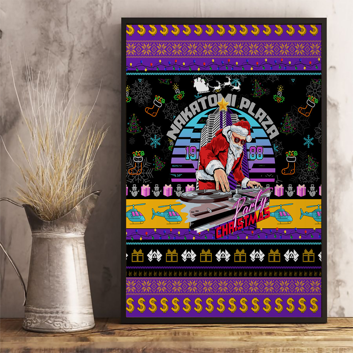 Nakatomi Plaza Christmas Party 1988 Canvas Wall Art DJ Santa Claus - Wonder Print Shop