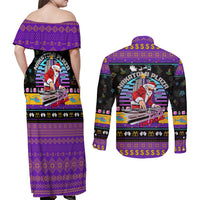 Nakatomi Plaza Christmas Party 1988 Couples Matching Off Shoulder Maxi Dress and Long Sleeve Button Shirts DJ Santa Claus - Wonder Print Shop