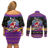 Nakatomi Plaza Christmas Party 1988 Couples Matching Off Shoulder Short Dress and Long Sleeve Button Shirts DJ Santa Claus - Wonder Print Shop