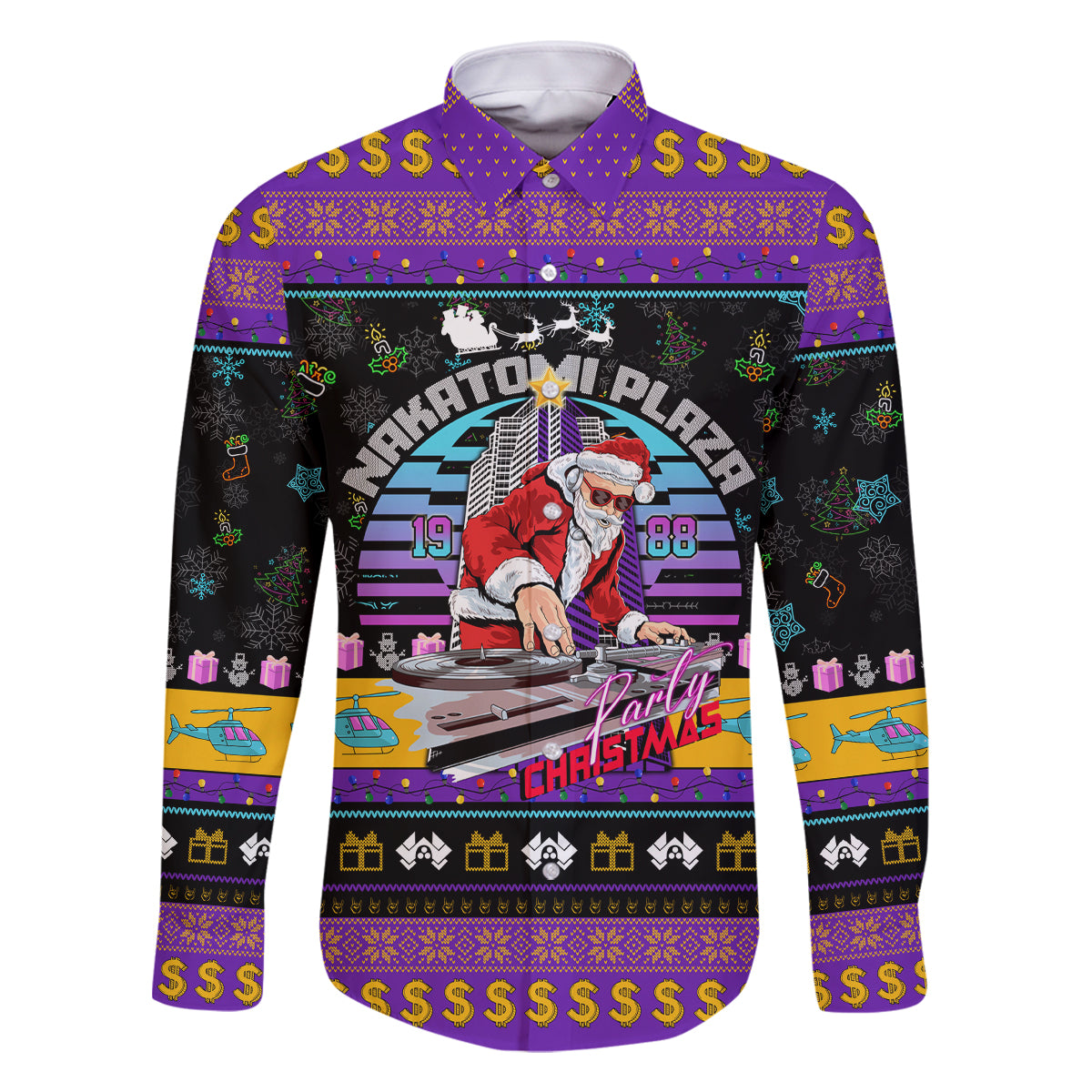 Nakatomi Plaza Christmas Party 1988 Family Matching Long Sleeve Bodycon Dress and Hawaiian Shirt DJ Santa Claus - Wonder Print Shop