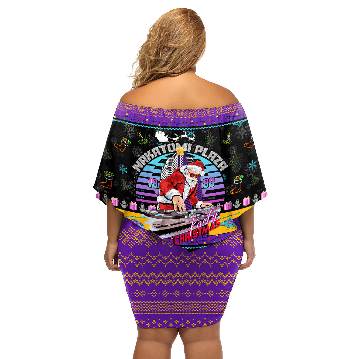 Nakatomi Plaza Christmas Party 1988 Family Matching Off Shoulder Short Dress and Hawaiian Shirt DJ Santa Claus - Wonder Print Shop