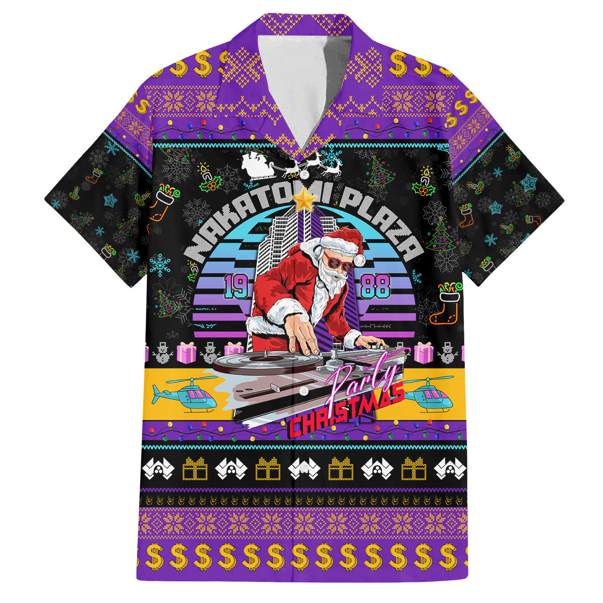Nakatomi Plaza Christmas Party 1988 Family Matching Puletasi Dress and Hawaiian Shirt DJ Santa Claus - Wonder Print Shop