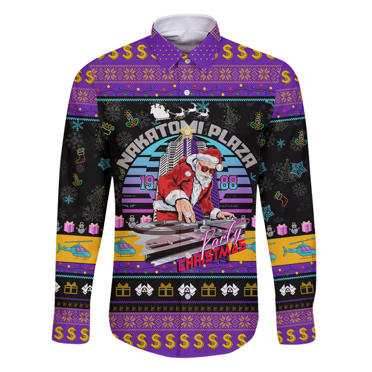 Nakatomi Plaza Christmas Party 1988 Family Matching Puletasi Dress and Hawaiian Shirt DJ Santa Claus - Wonder Print Shop