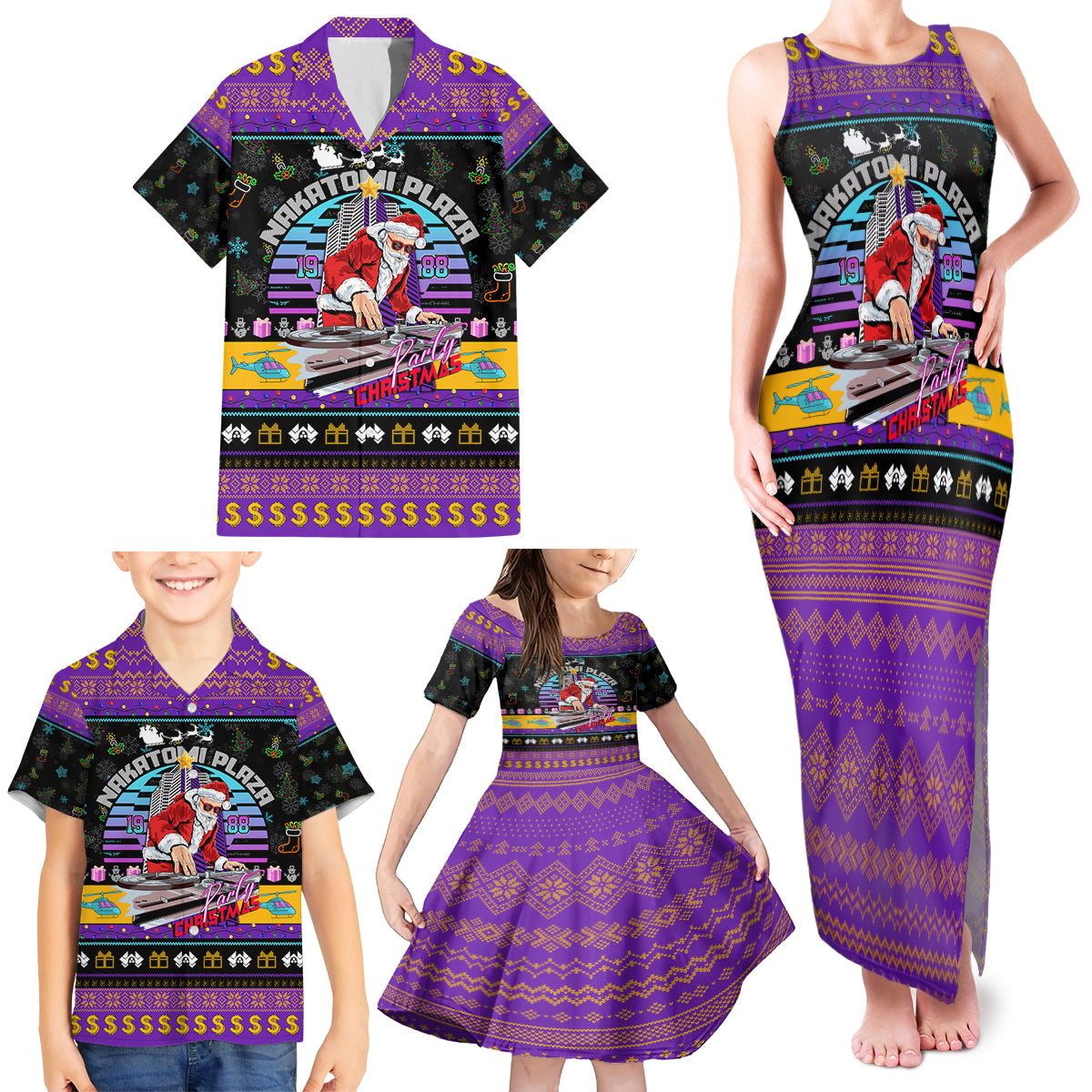 Nakatomi Plaza Christmas Party 1988 Family Matching Tank Maxi Dress and Hawaiian Shirt DJ Santa Claus - Wonder Print Shop