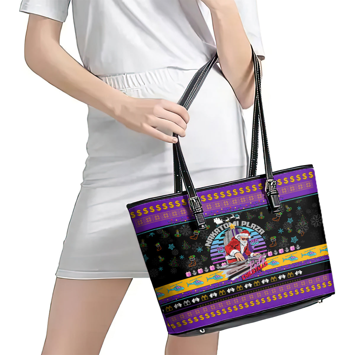 Nakatomi Plaza Christmas Party 1988 Leather Tote Bag DJ Santa Claus - Wonder Print Shop