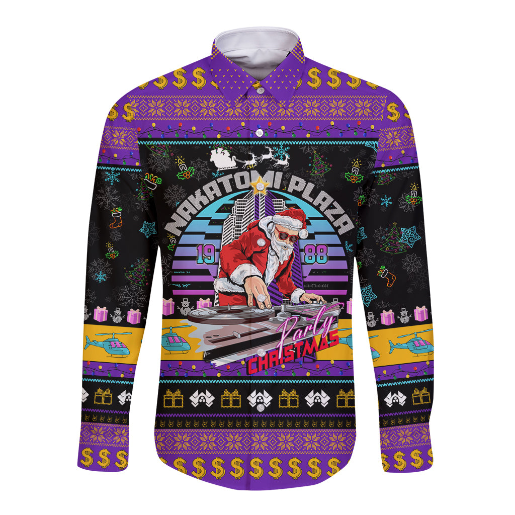 Nakatomi Plaza Christmas Party 1988 Long Sleeve Button Shirt DJ Santa Claus - Wonder Print Shop